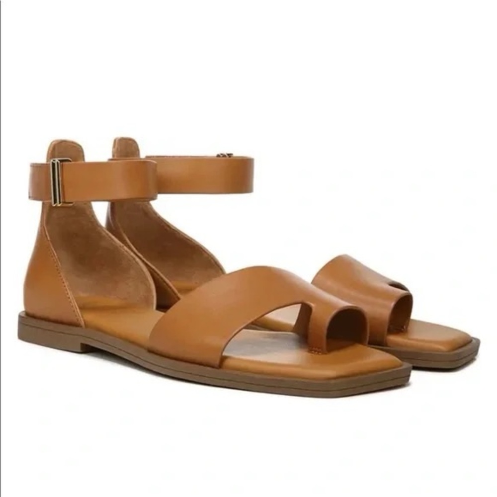 leather toe loop sandal brown tan women’s 5 franco sarto ankle strap strappy